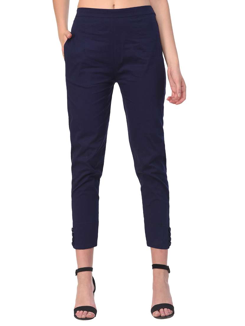 dark blue solid flat front trouser - 15254233 - Zoom Image - 0