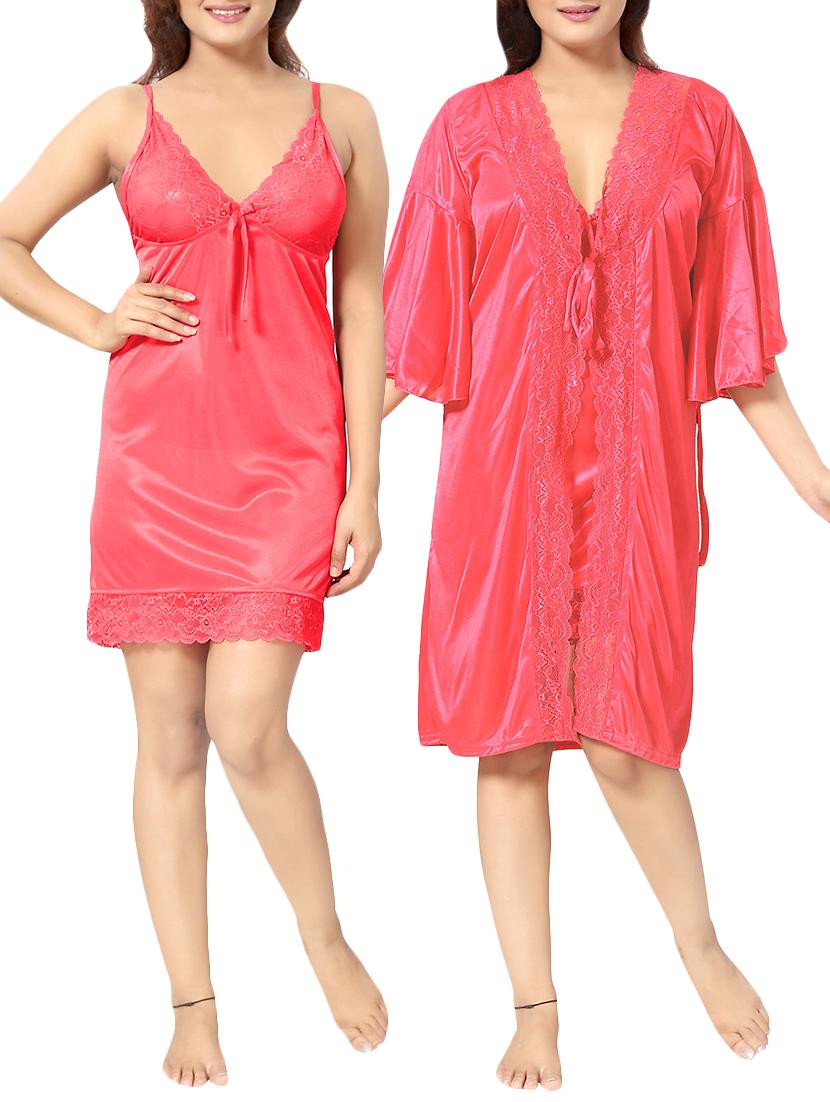 lace detail nighty with robe set - 15256081 - Zoom Image - 0