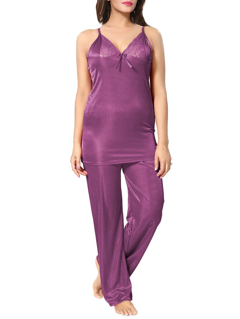 purple satin nightwear pajama set