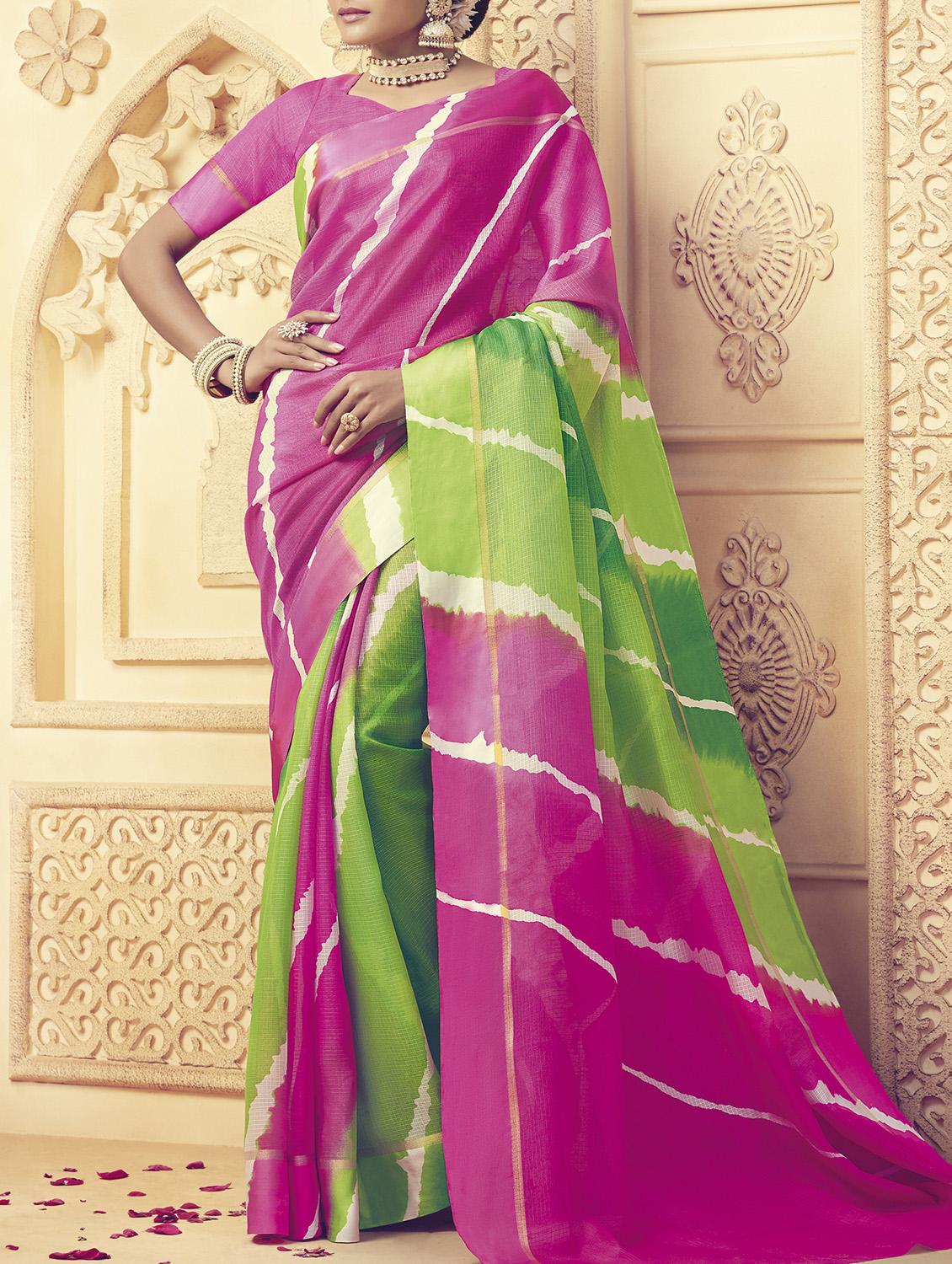pink leheriya saree - 15258137 - Zoom Image - 0
