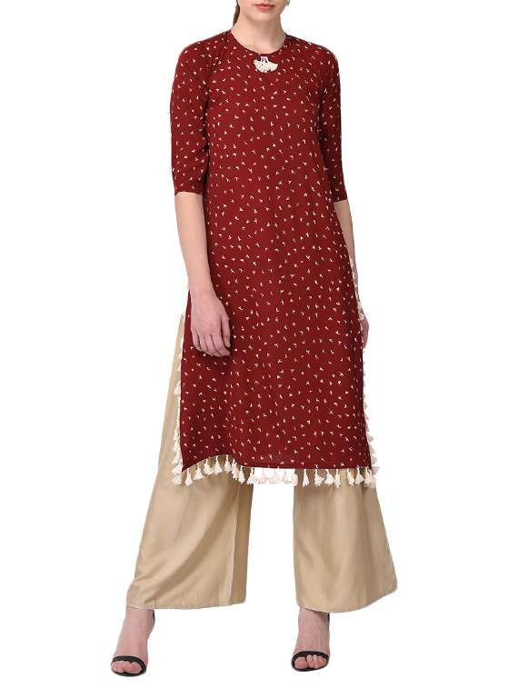 maroon crepe straight kurta