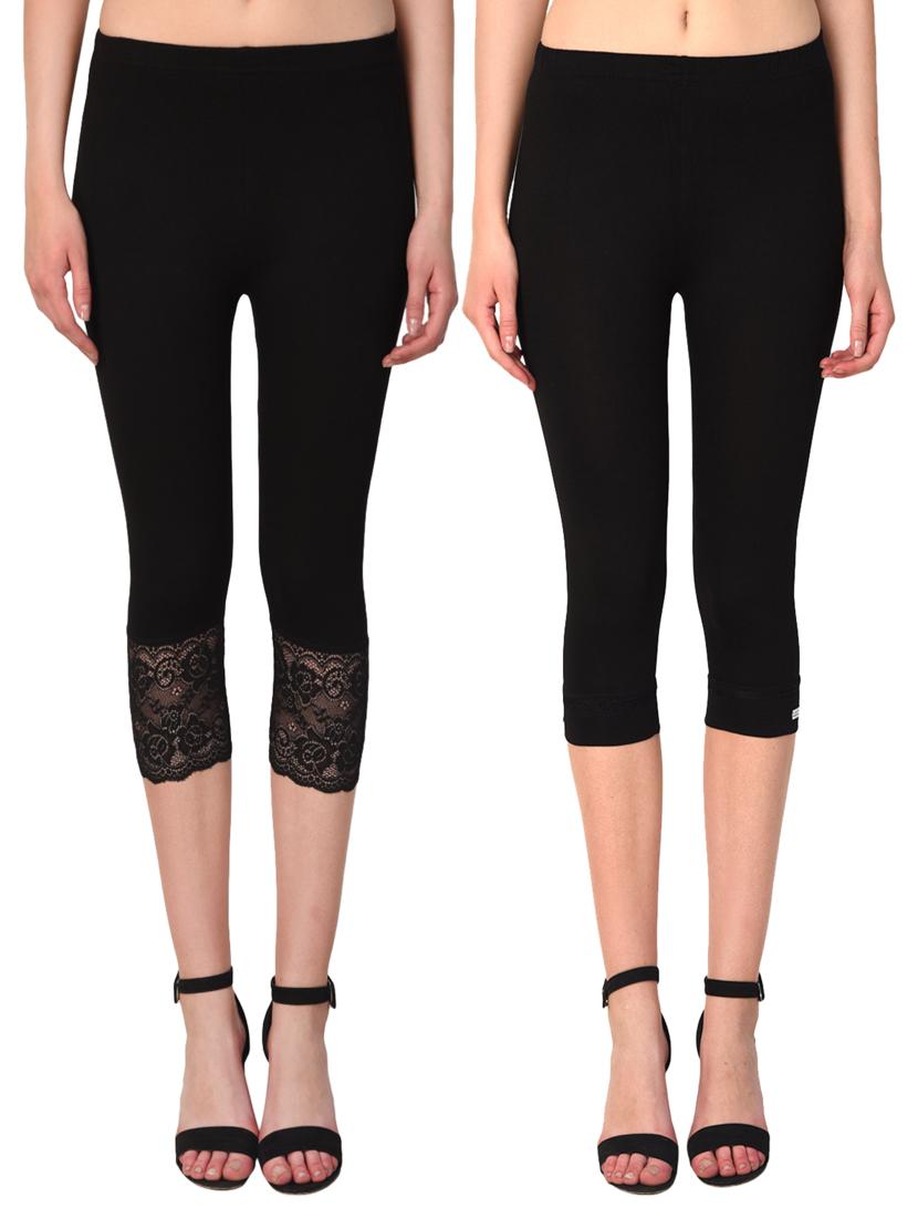 set of black solid leggings capri - 15258675 - Zoom Image - 0