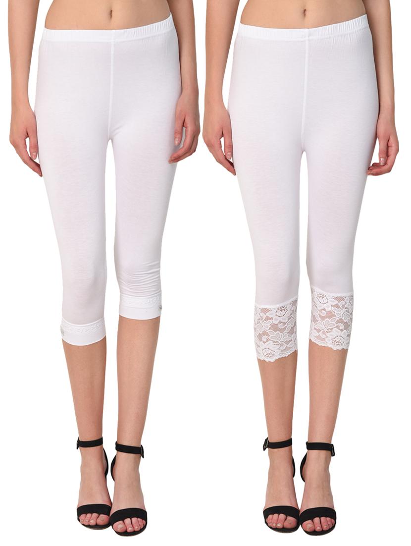 set of 2 white solid leggings capri - 15258699 -  Zoom Image - 0