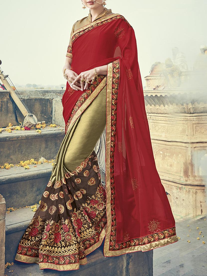 Embroidery half and half saree with blouse