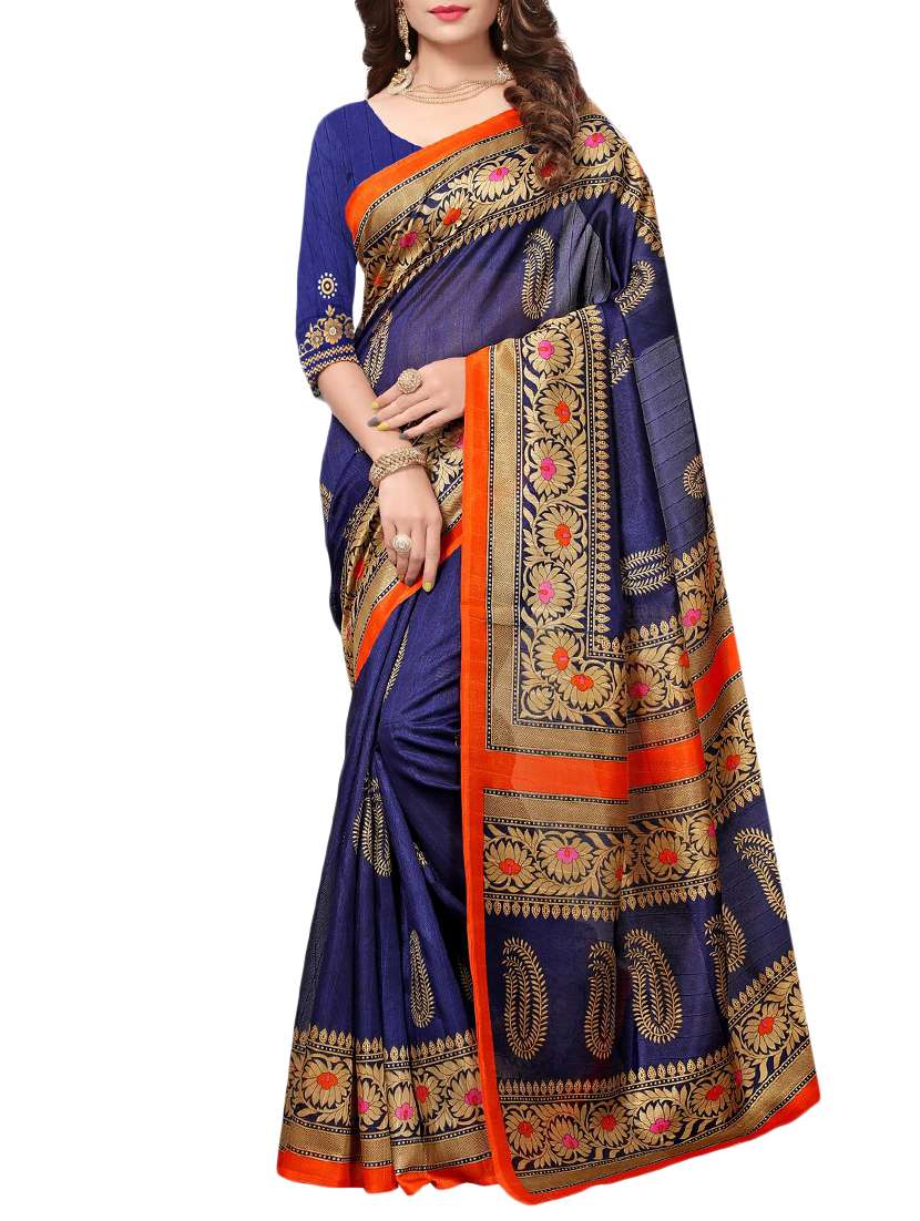 blue art silk bhagalpuri saree with blouse