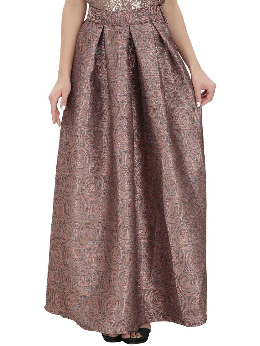 brown cotton flared skirt