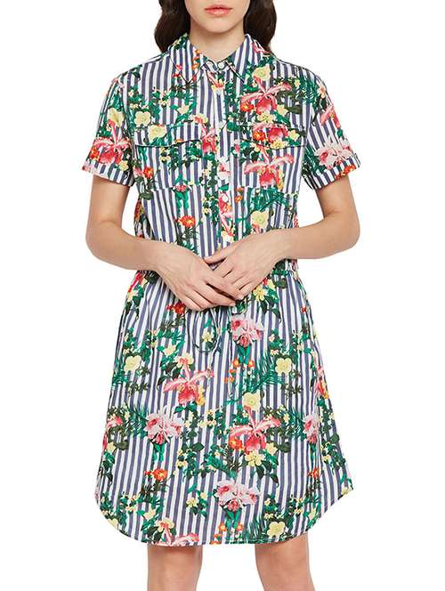 green printed cotton a-line dress - 15260719 -  Standard Image - 0