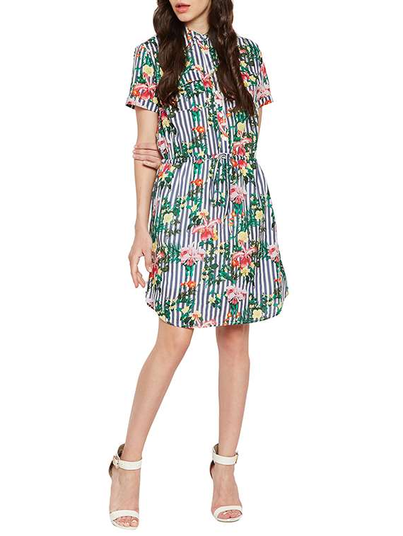 green printed cotton a-line dress - 15260719 - Standard Image - 3