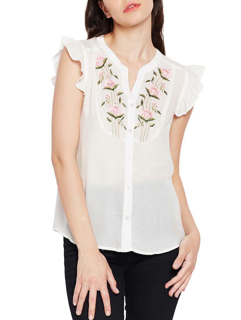 white embroidered cotton shirt