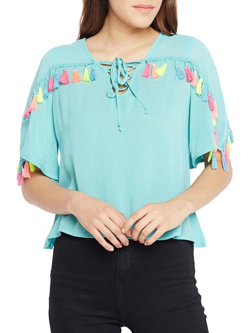 tasseled lace trim top - 15260835 - Standard Image - 0