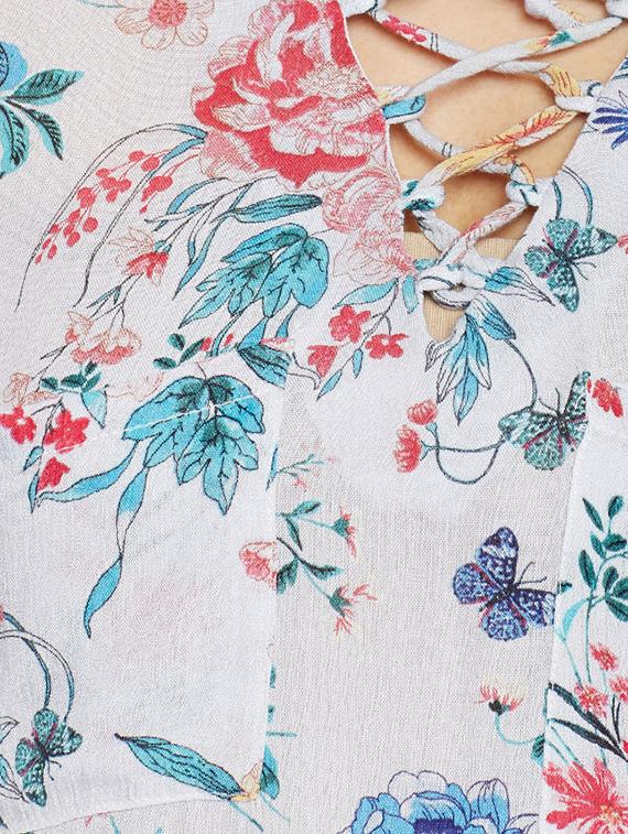 lace up neck floral top - 15260849 - Standard Image - 3