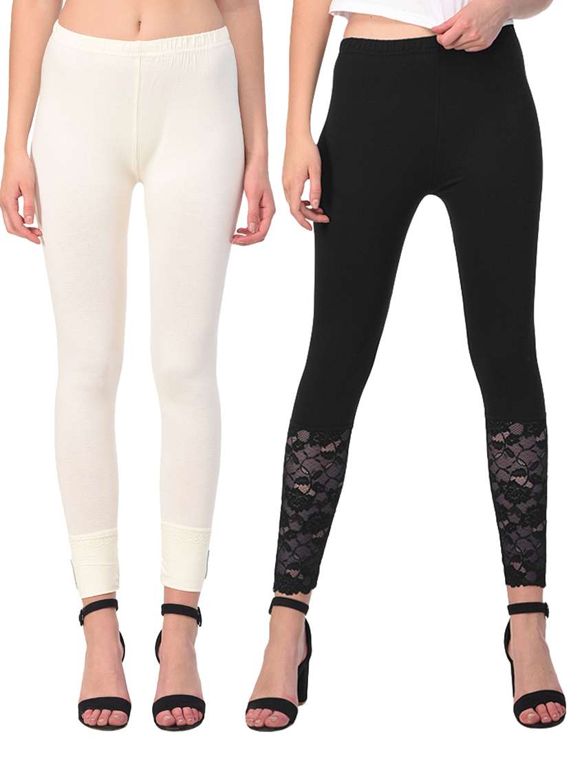 set of 2 multicolored solid leggings - 15260918 -  Zoom Image - 0