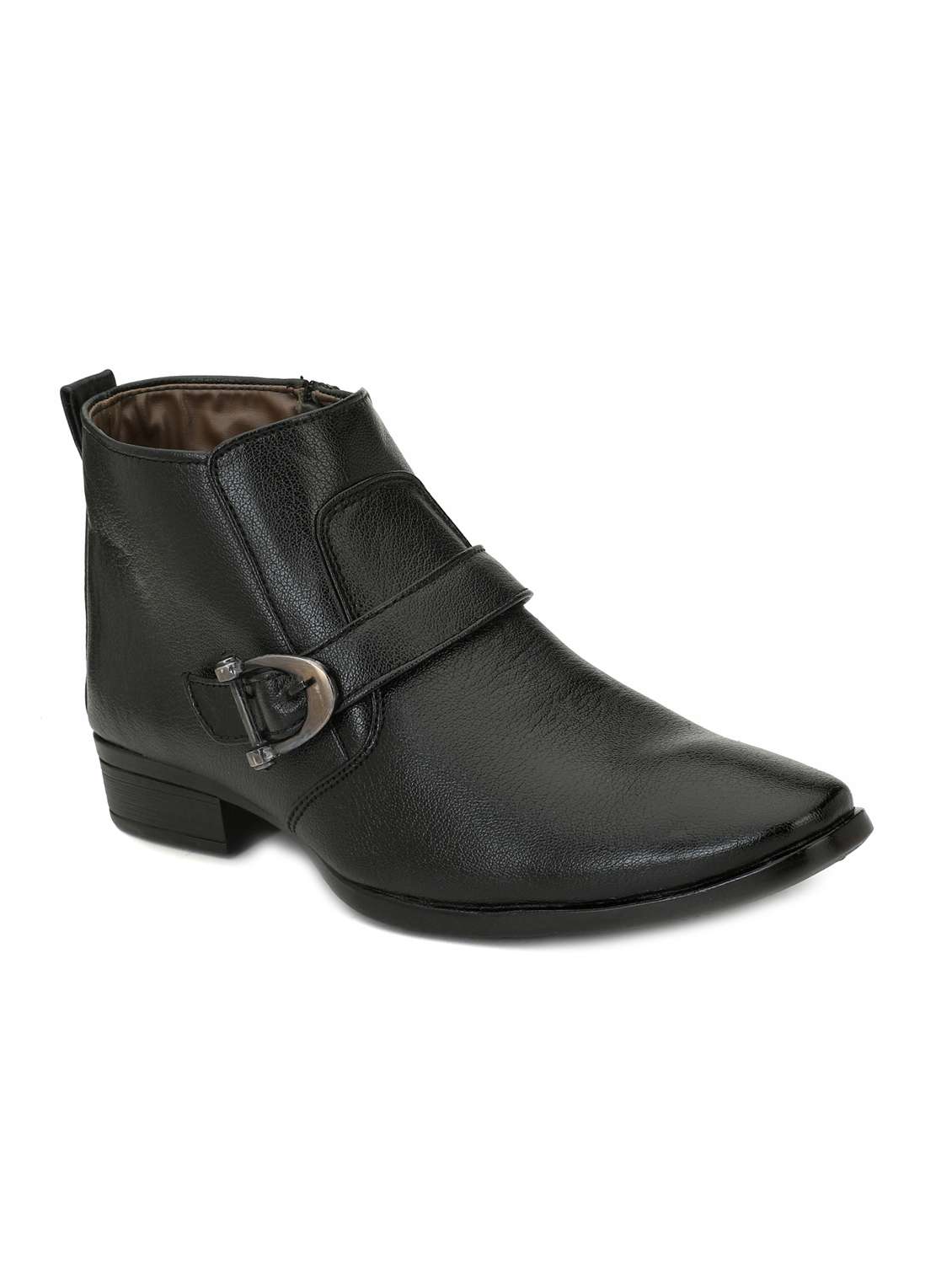 black leatherette slip on boots