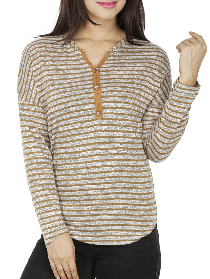 striped drop shoulder sleeve top - 15262268 - Zoom Image - 0