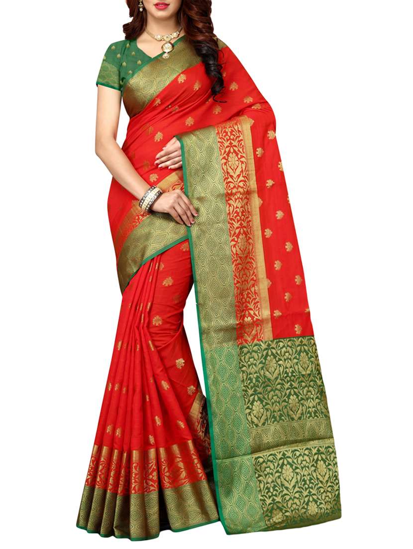 orange banarasi silk saree with blouse