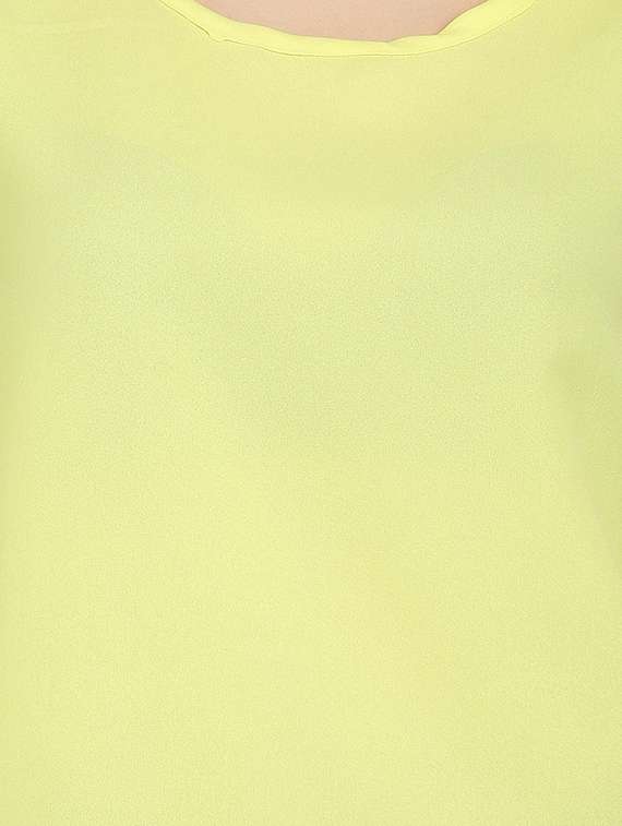 yellow solid slit sleeved top - 15263091 - Standard Image - 3