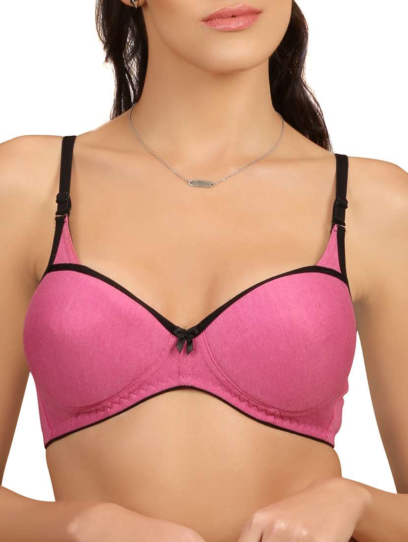 pink solid cotton bra