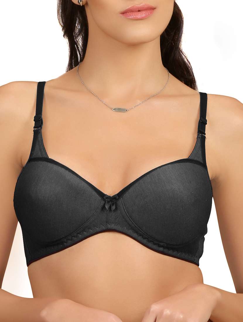 grey solid cotton bra