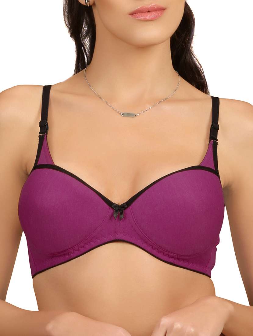purple solid cotton bra