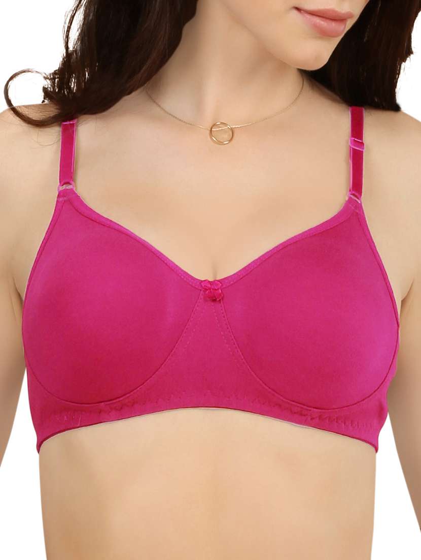 pink solid cotton bra