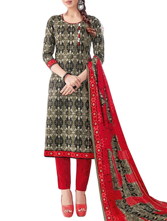 brown cotton unstitched churidaar suit - 15264842 - Zoom Image - 0