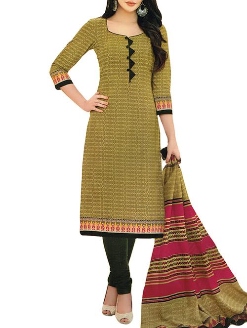 brown cotton unstitched suit - 15264980 - Standard Image - 0