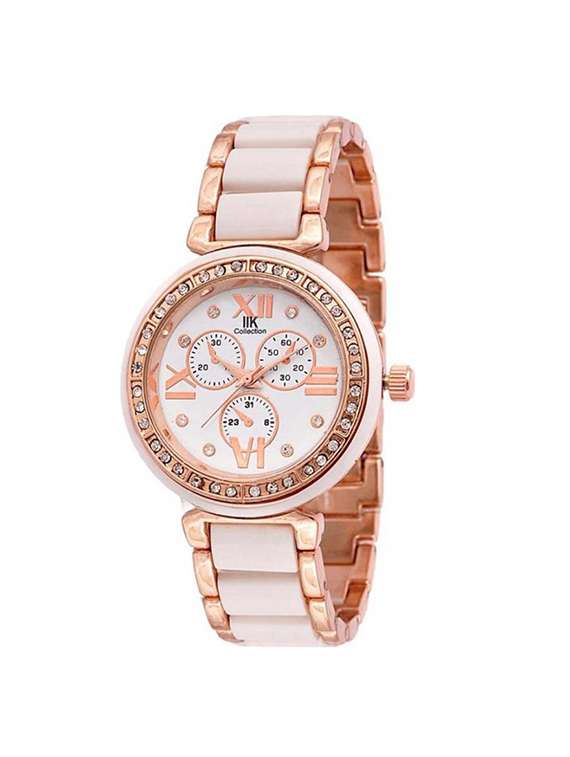 surbhi fashion women's white, pink metal watch