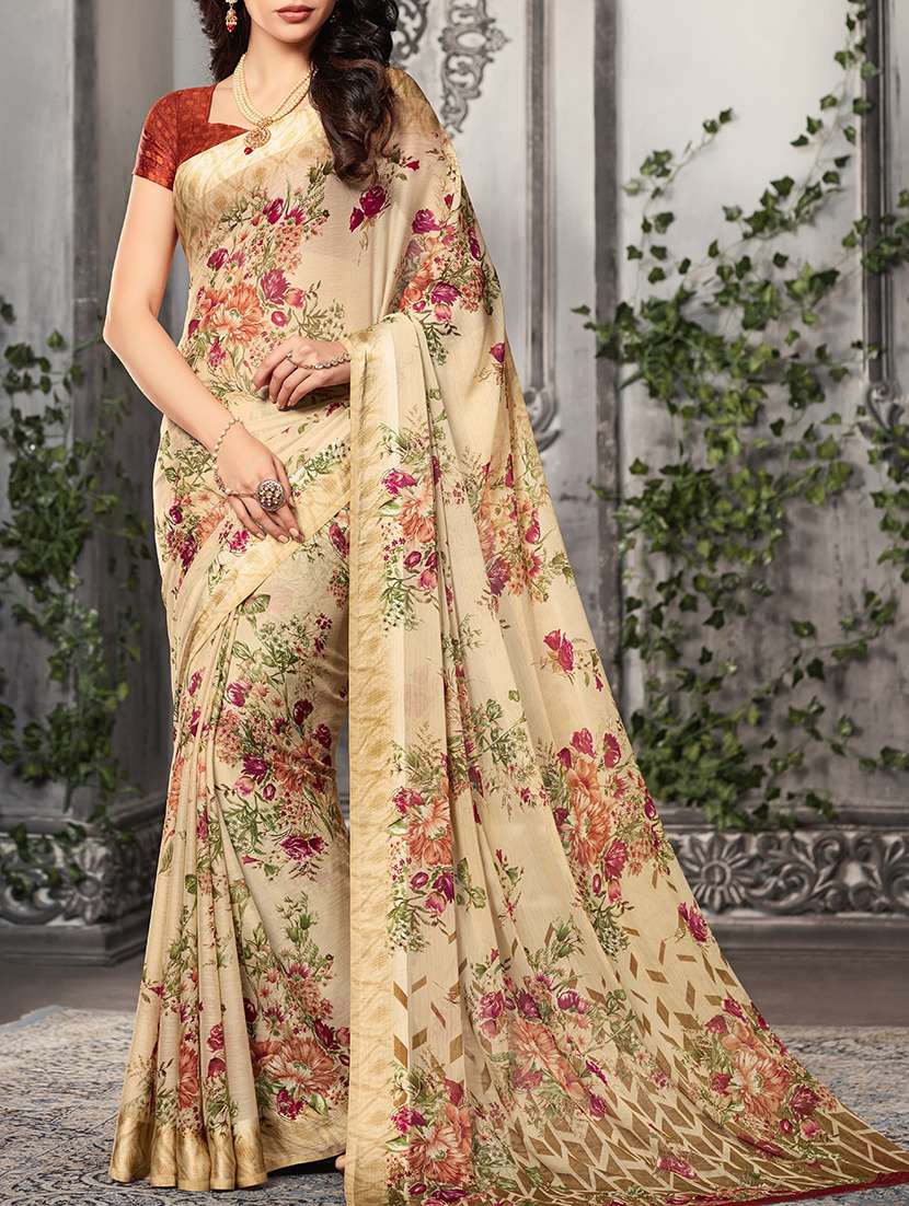 floral print saree with blouse