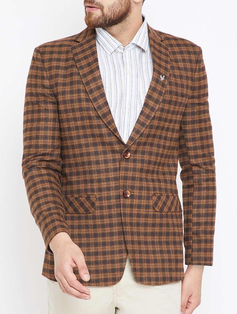 brown wool & polyester blend casual blazer