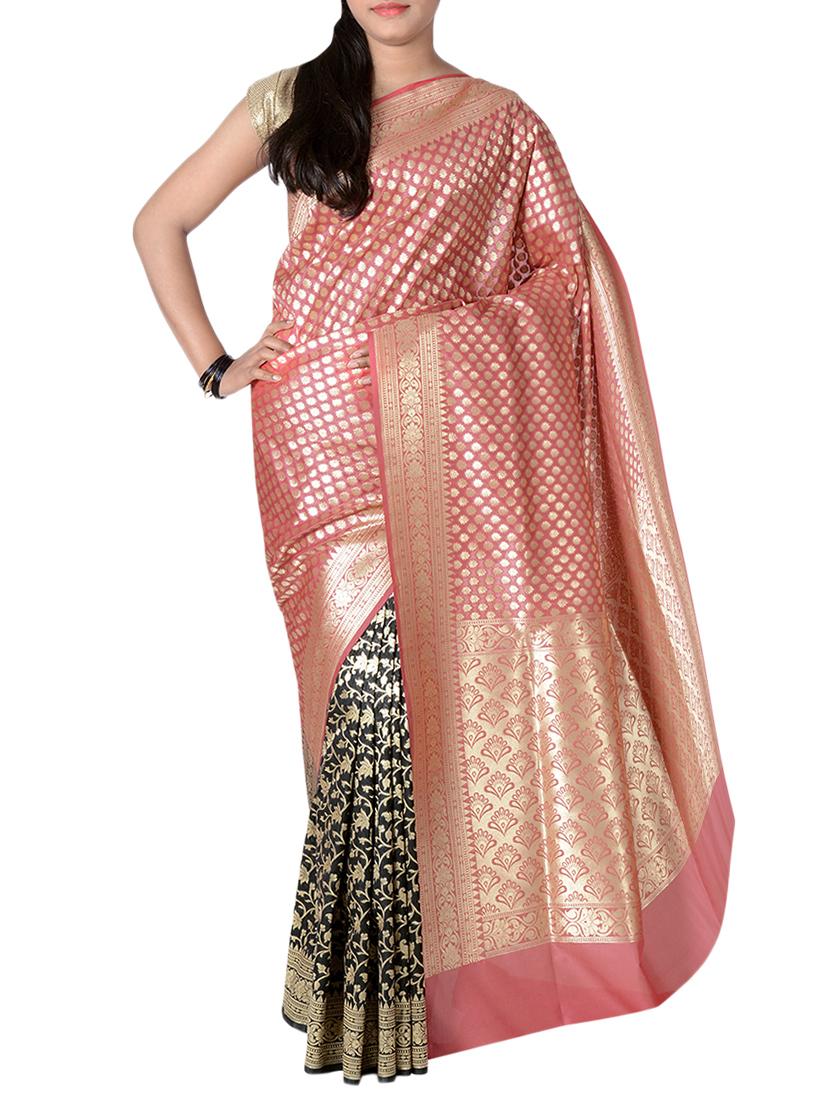 zari half and half banarasi silk saree with blouse - 15270625 - Zoom Image - 0
