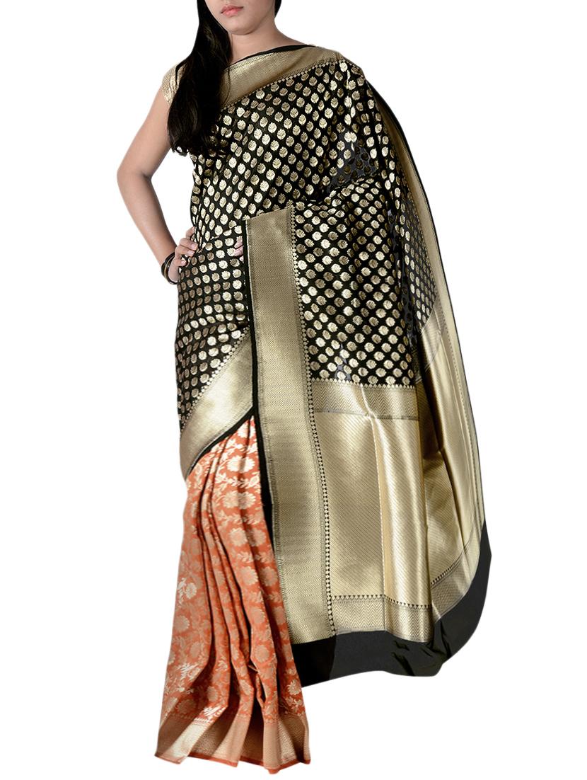 zari half and half banarasi silk saree with blouse - 15270626 - Zoom Image - 0