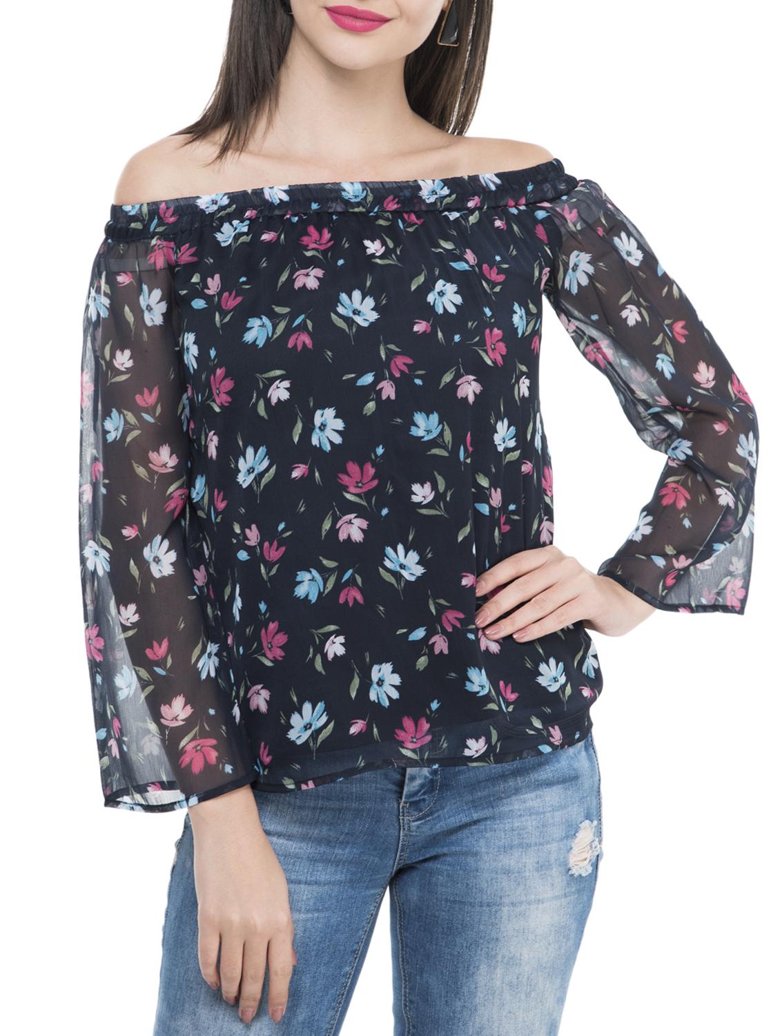 dark blue floral chiffon top - 15272958 - Zoom Image - 0
