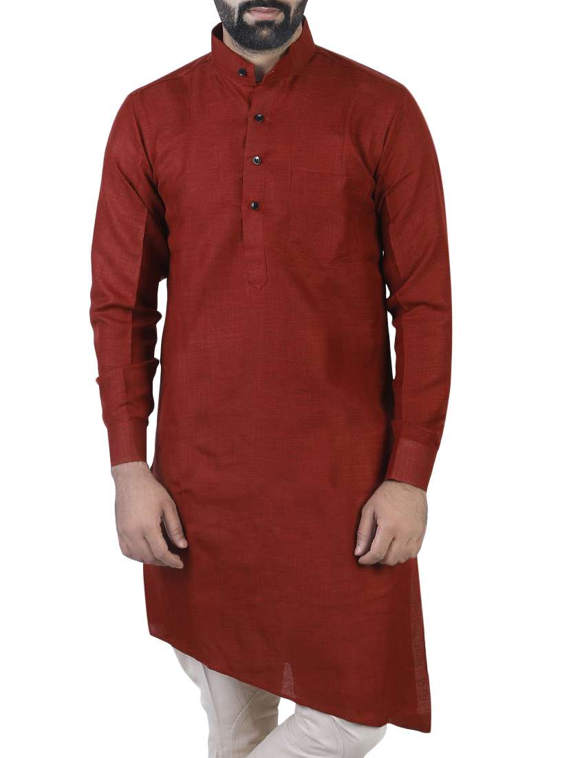 red cotton asymmetric kurta - 15277349 - Zoom Image - 0