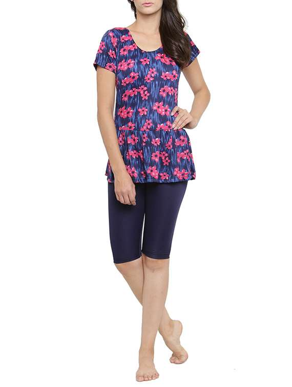 blue printed functional swimsuit