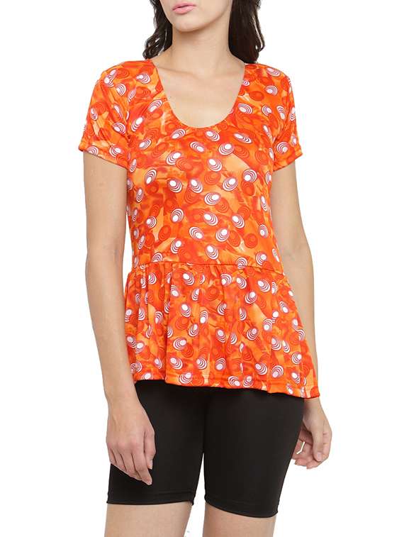 orange printed functional swimsuit