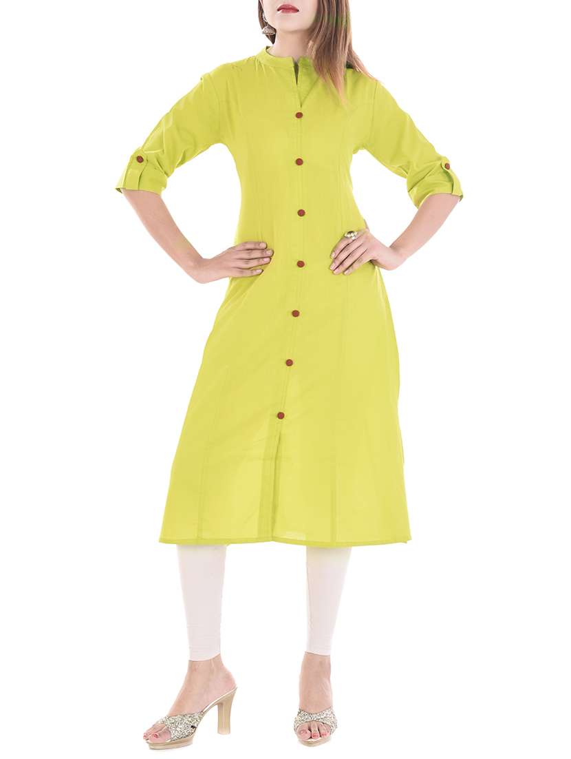 green cotton a-line solid kurta