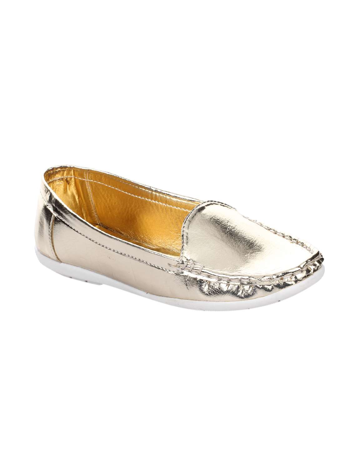 gold faux leather slip on loafers