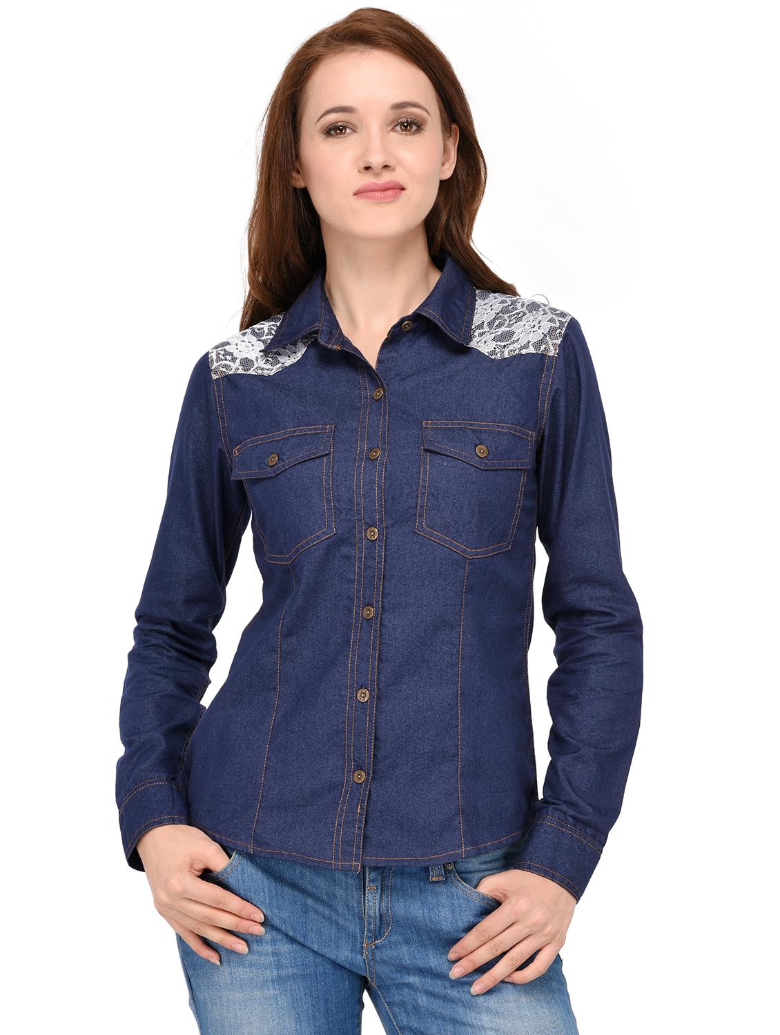 dark blue solid denim shirt - 15280815 - Zoom Image - 0