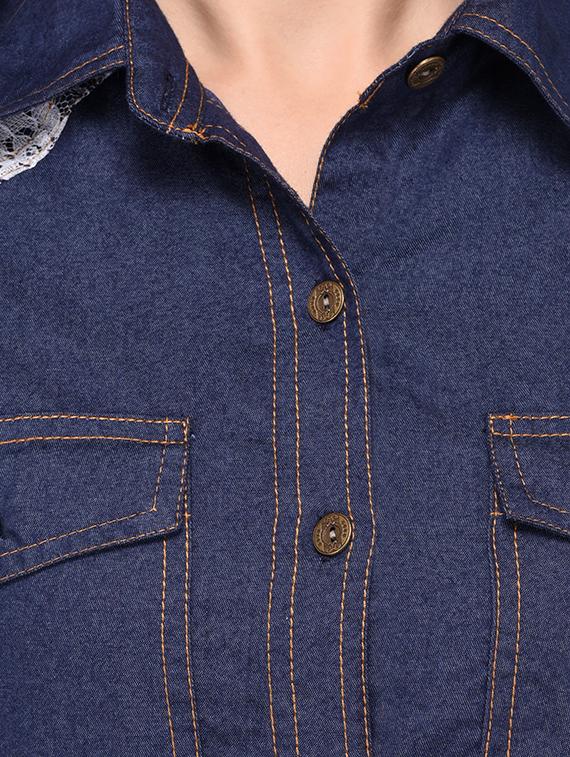 dark blue solid denim shirt - 15280815 - Standard Image - 3