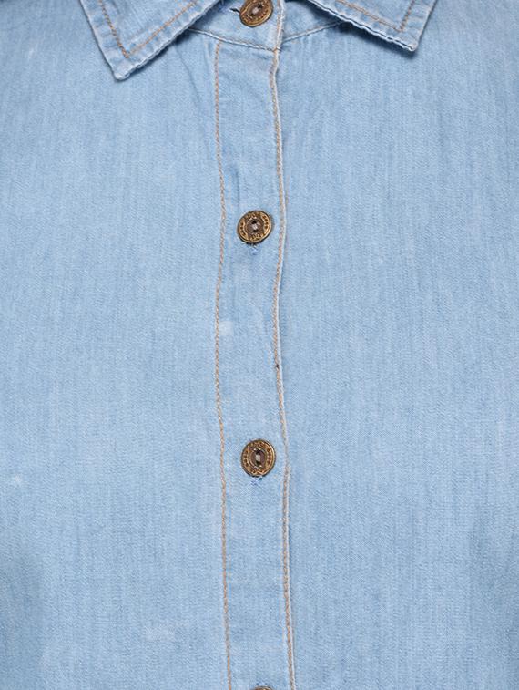 light blue solid denim cold shoulder shirt - 15280816 - Standard Image - 3