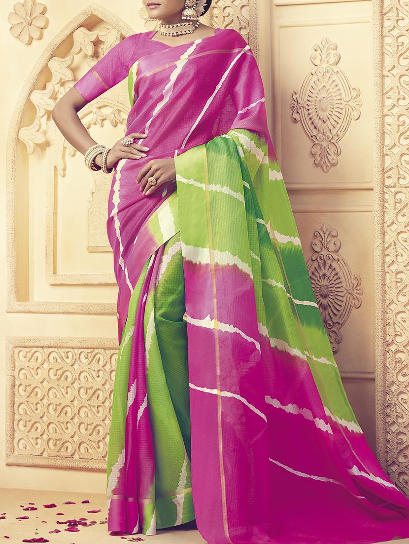 leheriya printed saree with blouse - 15281316 -  Zoom Image - 0