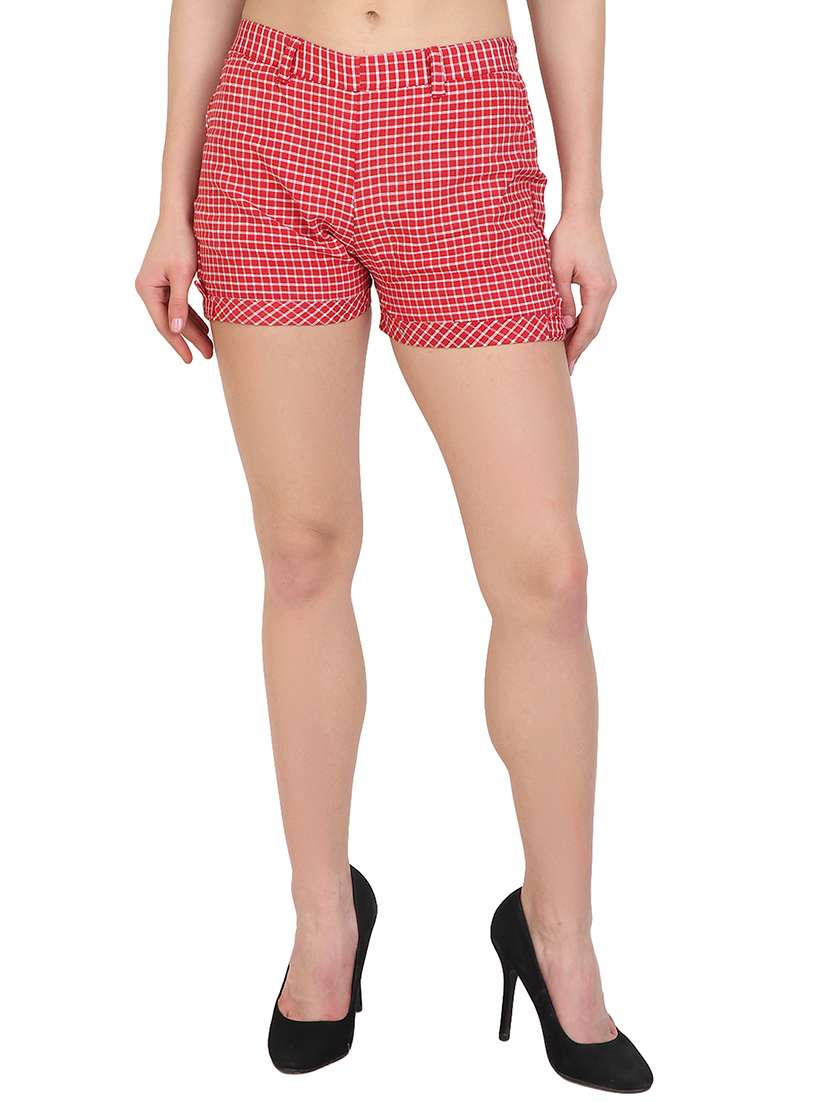 red checkered cotton shorts