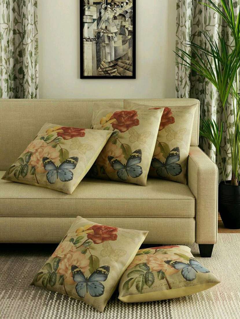 digital floral printed set of 5 jute cushion covers