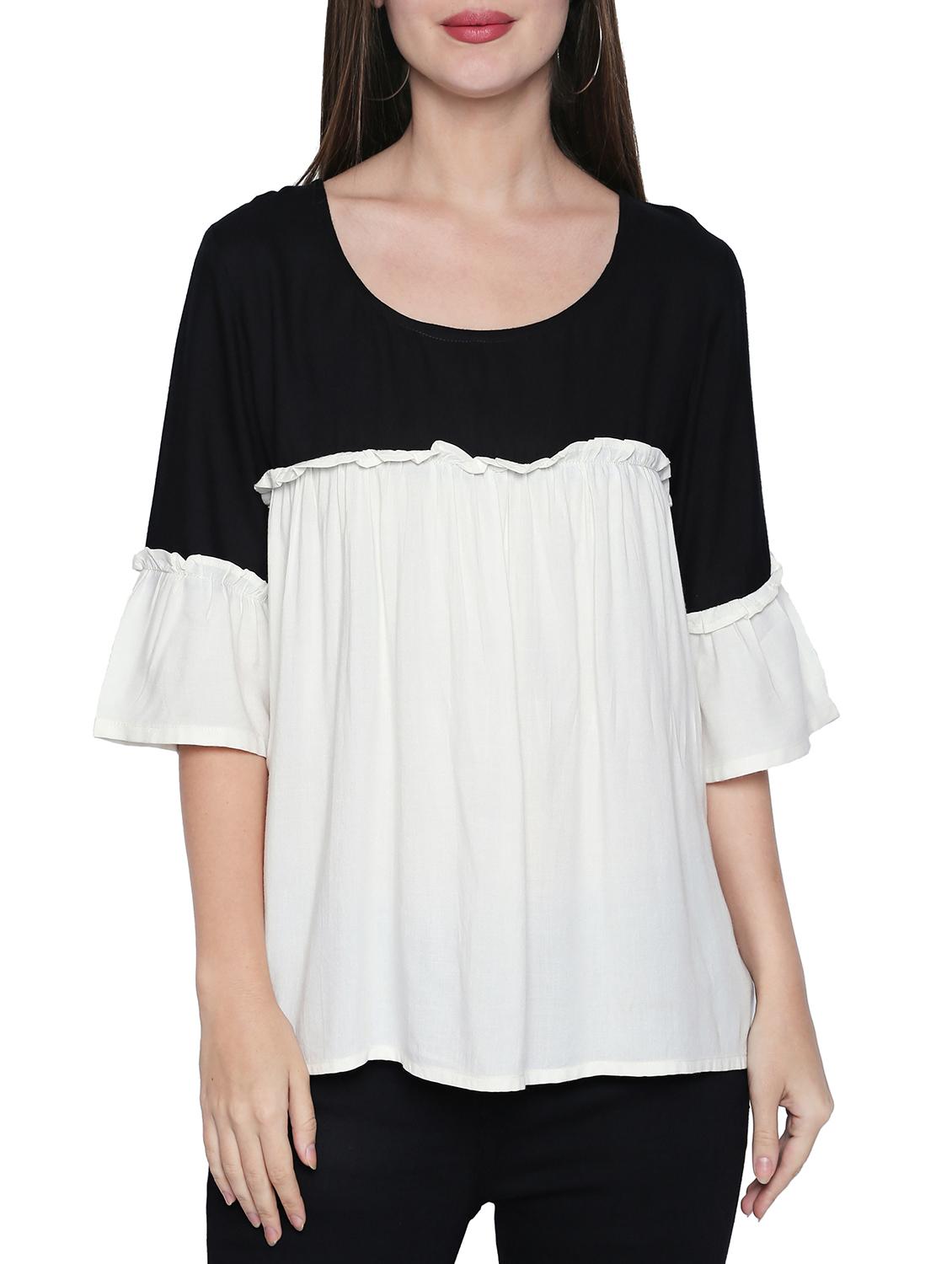 white color block viscose top - 15287061 -  Zoom Image - 0
