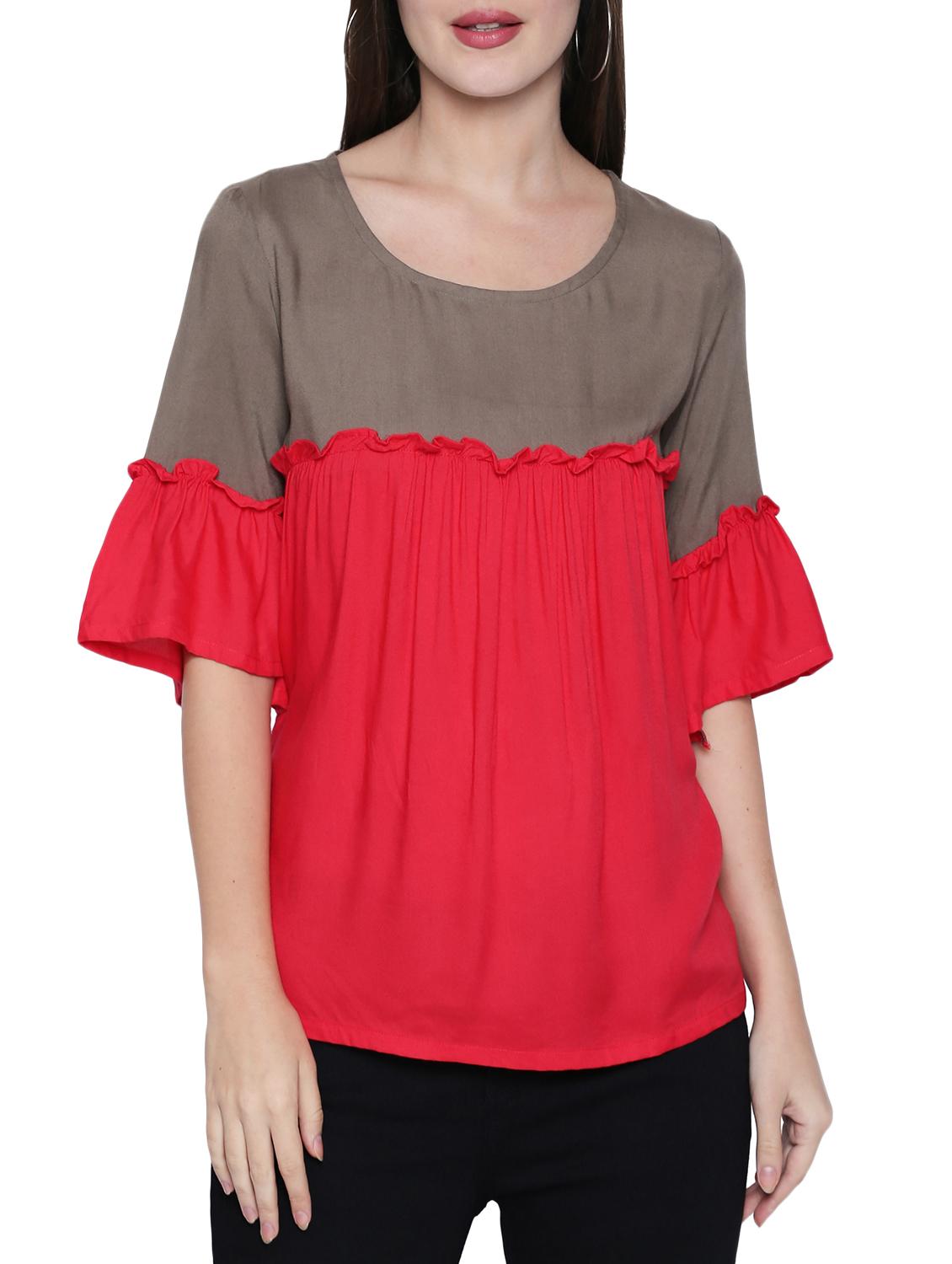 pink solid viscose color block top - 15287065 -  Zoom Image - 0