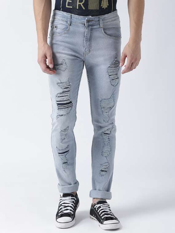 blue denim distressed jeans