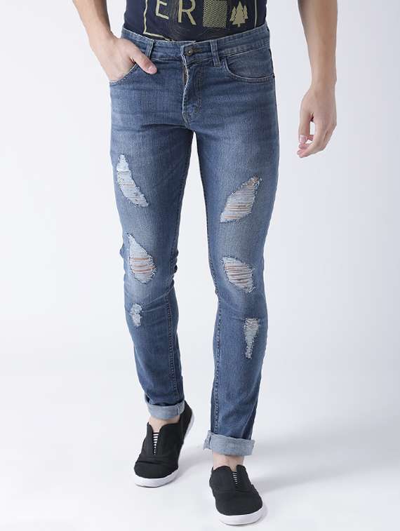 blue denim distressed jeans