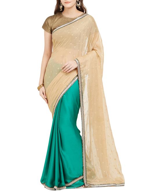 beige silk half and half saree with blouse - 15293455 - Standard Image - 0