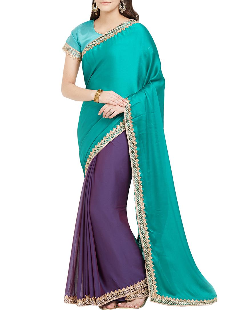 turquoise silk half and half saree with blouse - 15293456 - Zoom Image - 0