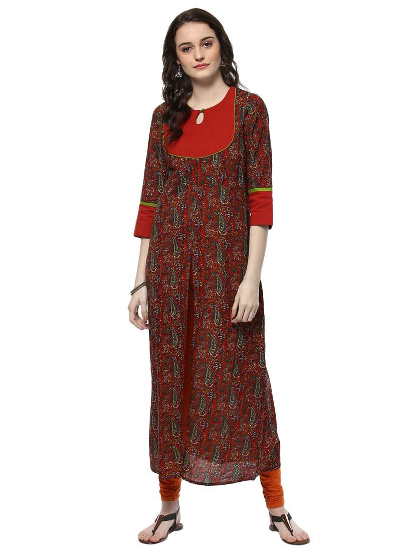 brown cotton a-line kurta